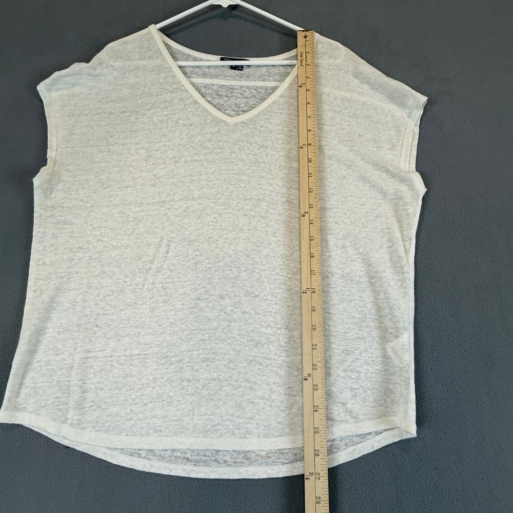 Vince Linen V-Neck T-Shirt Women Medium Off-White Slub Knit Relaxed Coastal Chic - Picture 6 of 11